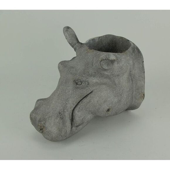 Grey Stone Finish Hippo Head Hanging Planter Statue - Picture 2 of 3
